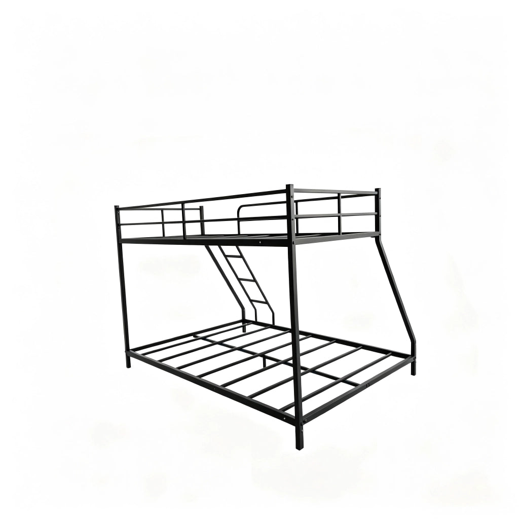 Letto a castello 2 posti 194×84 cm e 194×134 cm, scala antiscivolo e barriera, senza materasso, nero