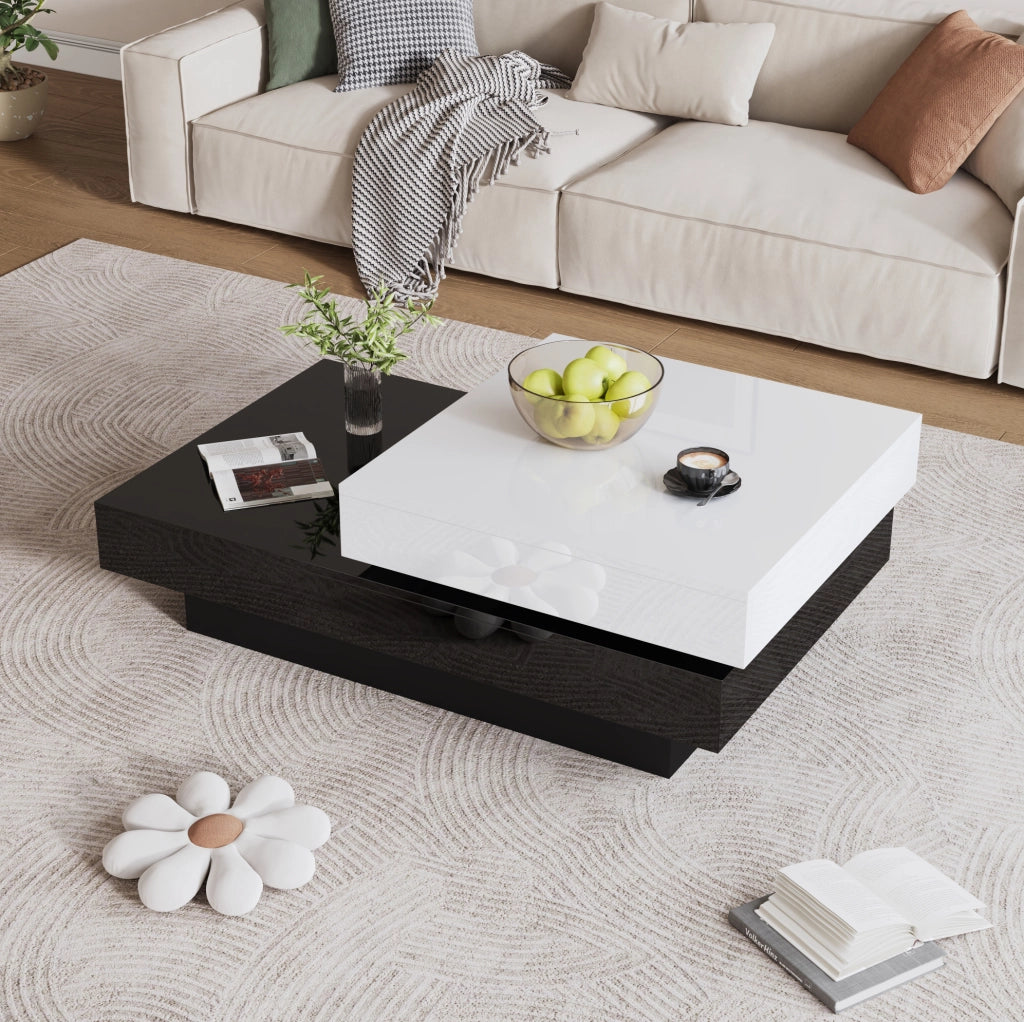 Tavolino da caffè girevole bicolore 103×60×35,5 cm con 2 ripiani