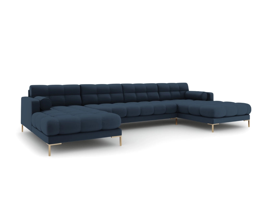 Cosmopolitan Design - Divano panoramico "Bali" 7 posti in tessuto strutturato blu 
