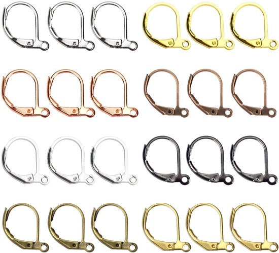 Orecchini a Cerniera in Ottone da 200 pezzi - Leverback - Creazione Gioielli - 8 Colori - 10 x 15 mm - Regalo Unico - Orecchini a Cerniera