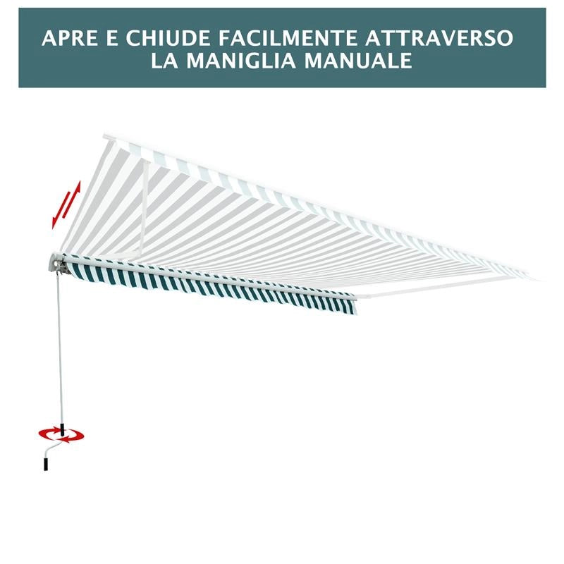 TENDA DA SOLE A BRACCI PER ESTERNO CON MANOVELLA METALLO E POLIESTERE 295X250CM VERDE E BIANCO