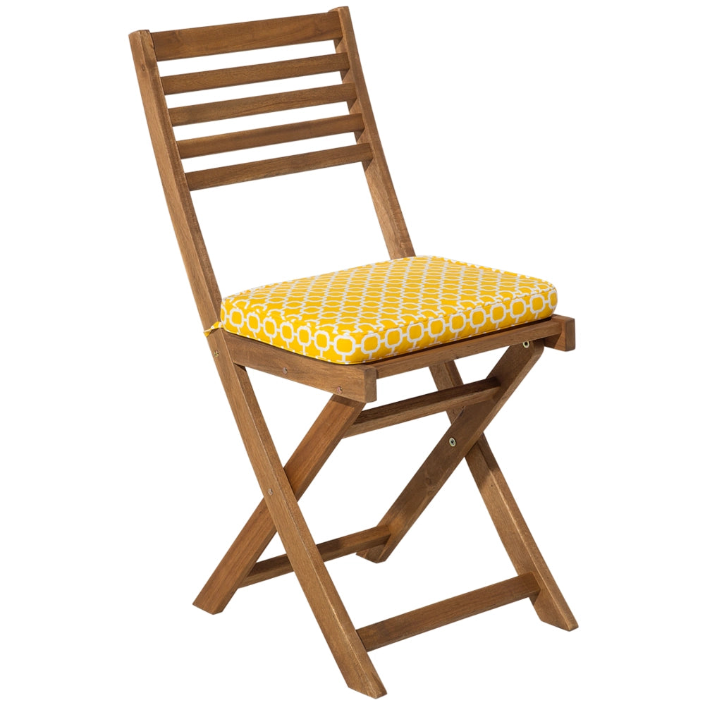 Set da bistrot 3 pezzi in legno massello di acacia chiaro cuscini gialli a doghe pieghevoli design scandinavo moderno