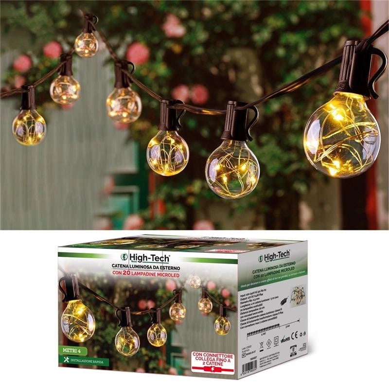 HIGH-TECH CATENA LUMINOSA CON 20 LAMPADINE MICROLED LUNGHEZZA 4 METRI