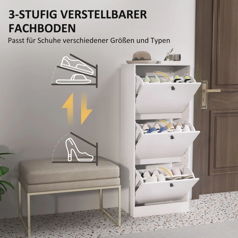Scarpiera a ribalta con 3 ante e ripiani regolabili, stile moderno salvaspazio per ingresso, 47 × 28 × 115 cm, bianco