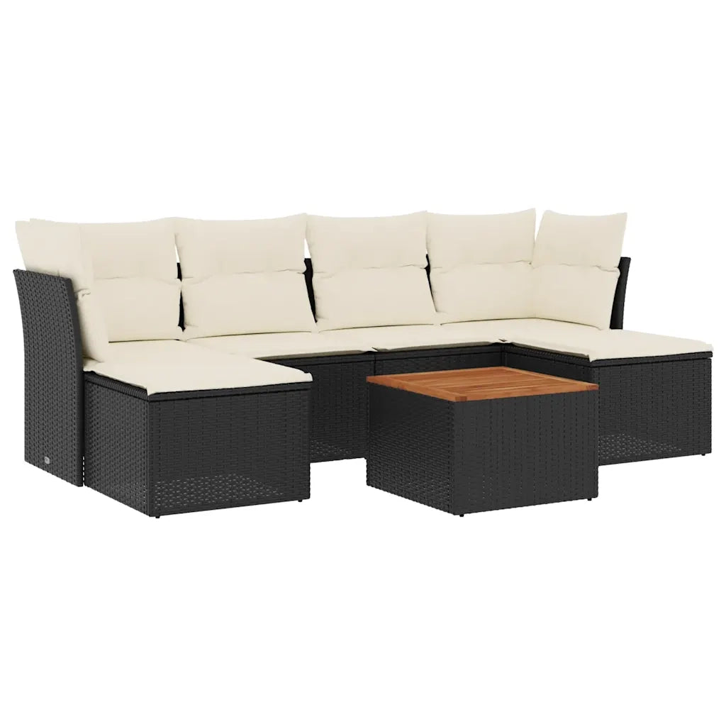 Set Divani da Giardino con Cuscini 7pz Nero Polyrattan