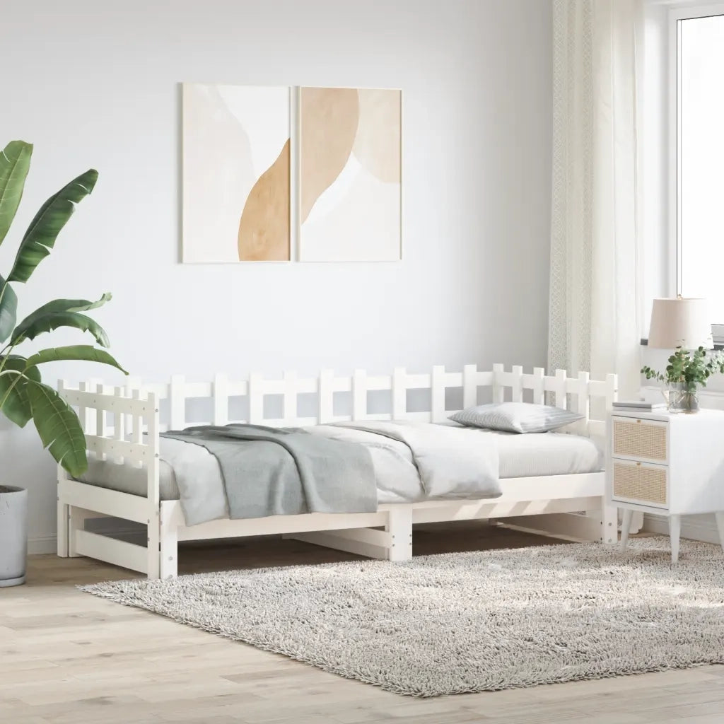 Letto singolo | Letto per adulti | Dormeuse Estraibile Bianca 2x(90x190) cm Legno Massello di Pino