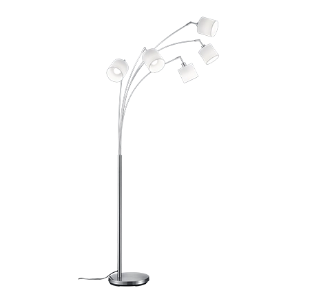 Piantana ad arco 5 diffusori, acciaio satinato e bianco, H 200 cm, Tommy
