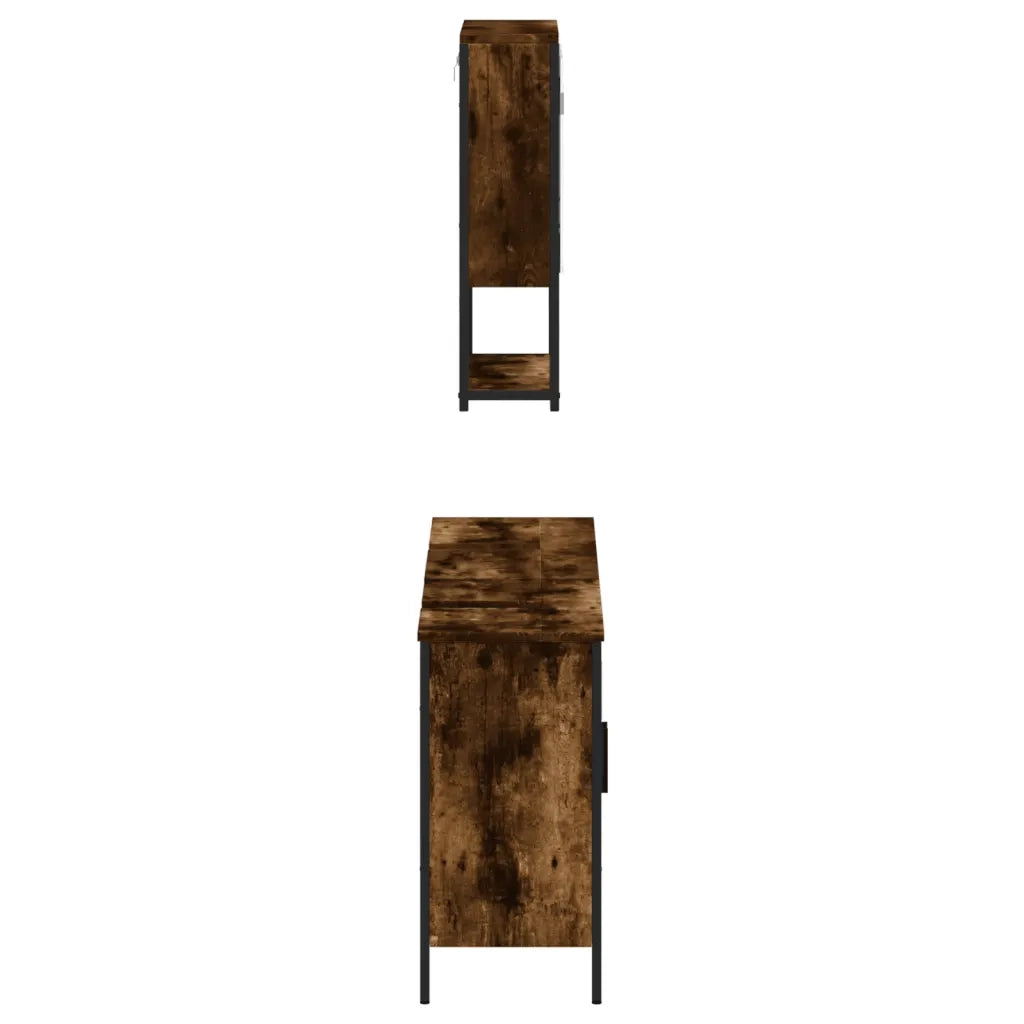Set Mobili da Bagno 3 pz Rovere Fumo in Legno Multistrato