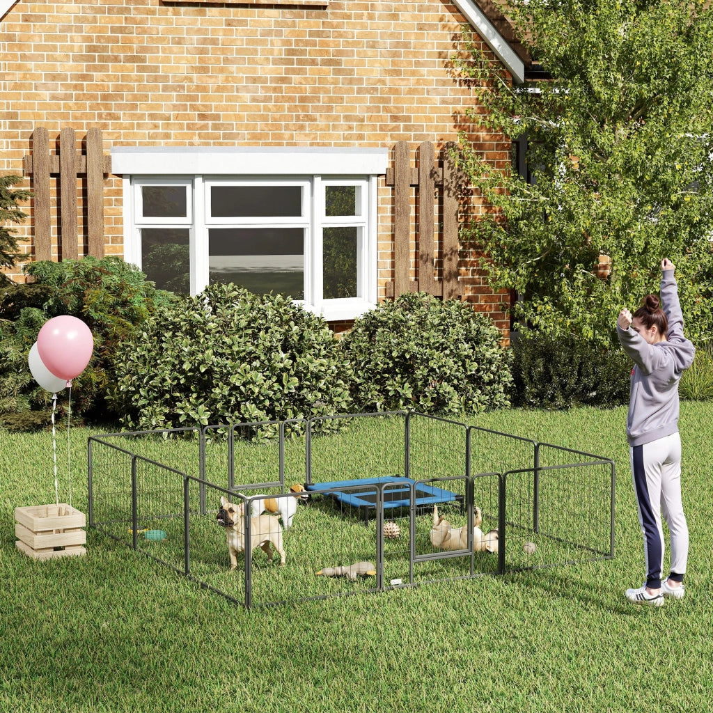 Recinto per Cani 12 Pannelli con 2 Porte ¨C zephmum ¨C Grigio Acciaio 80x60 cm