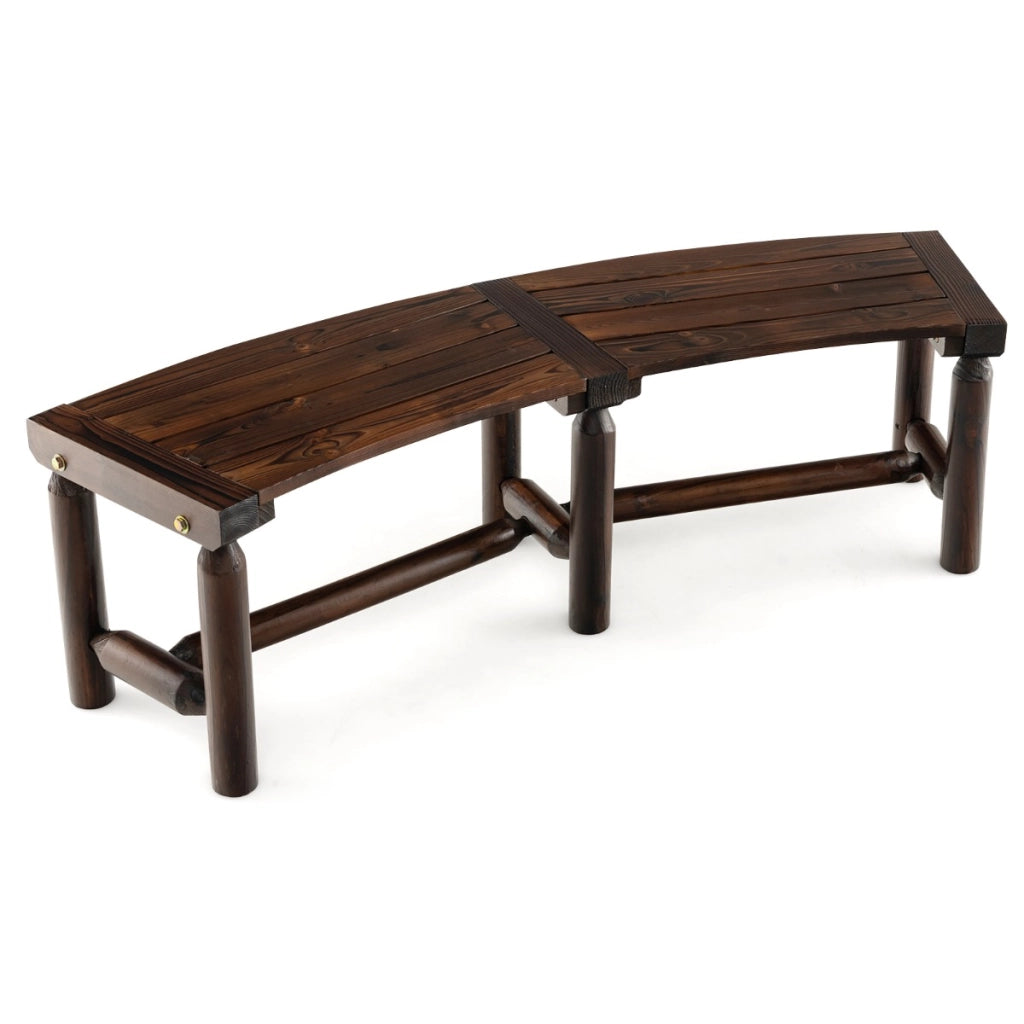 Panca curva in legno carbonizzato per tavolo rotondo, Panca da pranzo con seduta ampia e a doghe carico 325kg-Panchine