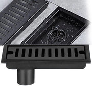 Pannello di scarico rettangolare, 20x10cm scarico in acciaio inox nero con filtro a doppia camera per bagno, doccia, cucina e balcone