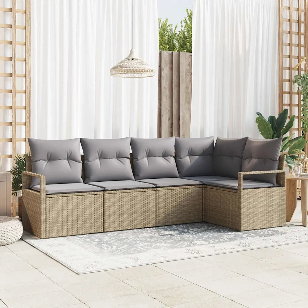 Set di divani con cuscino 5 pcs Beige polyrattan