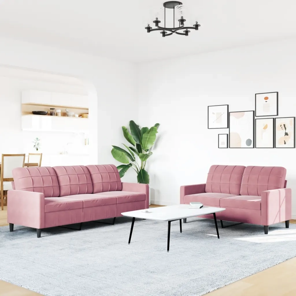 Set di Divani 2 pz con Cuscini rosa in Velluto