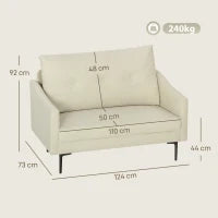 Divano 2 Posti Moderno con Schienale Trapuntato a Bottoni e Rivestimento in Velluto, 124x73x92 cm, Crema