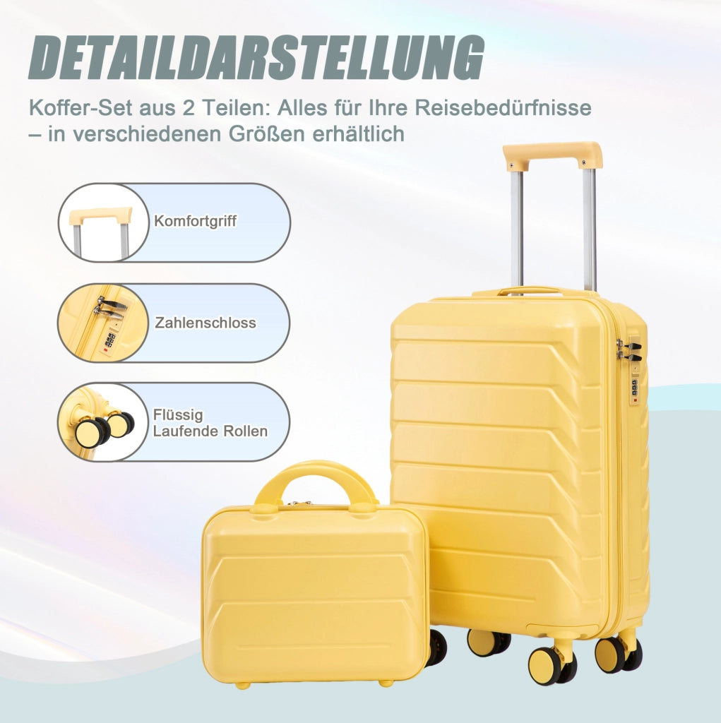 Set Valigie Rigide ABS con 2 Valigie Spinner da 14" e 19" e Beauty Case 14" Giallo