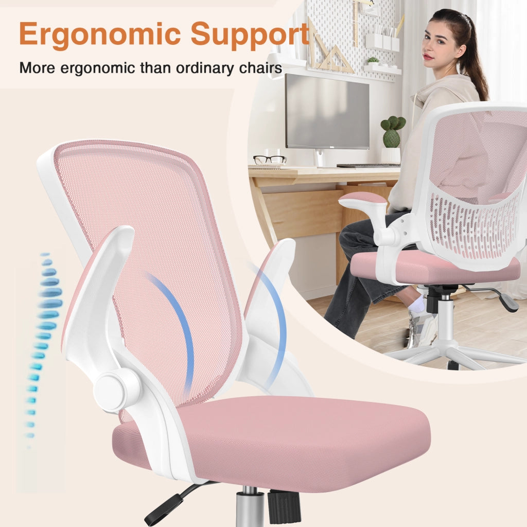 Sedia da ufficio con braccioli -  Sedia da ufficio ergonomica - Su ruote - Sedia girevole regolabile in altezza - Bianco rosa