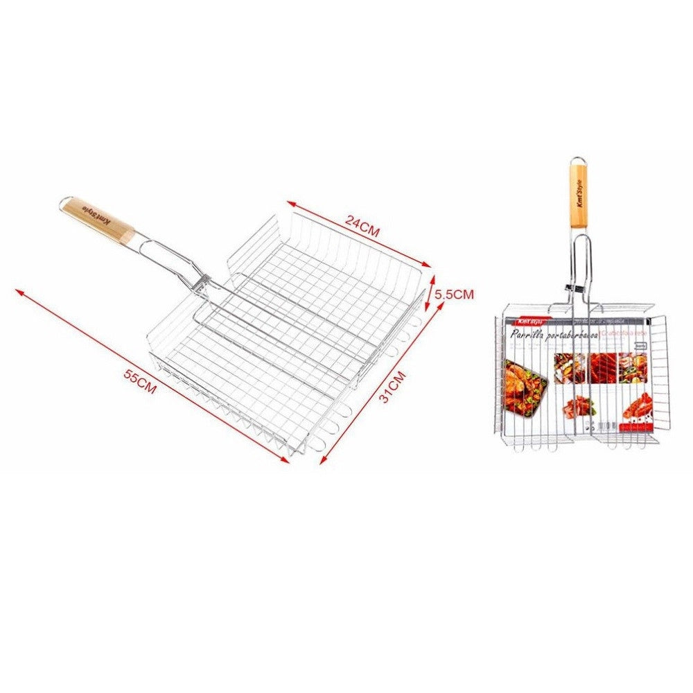 Trade Shop - Graticola A Rete Per Grigliate 55x31x24xh5.5cm + Manico Griglia Barbecue 2406341 -