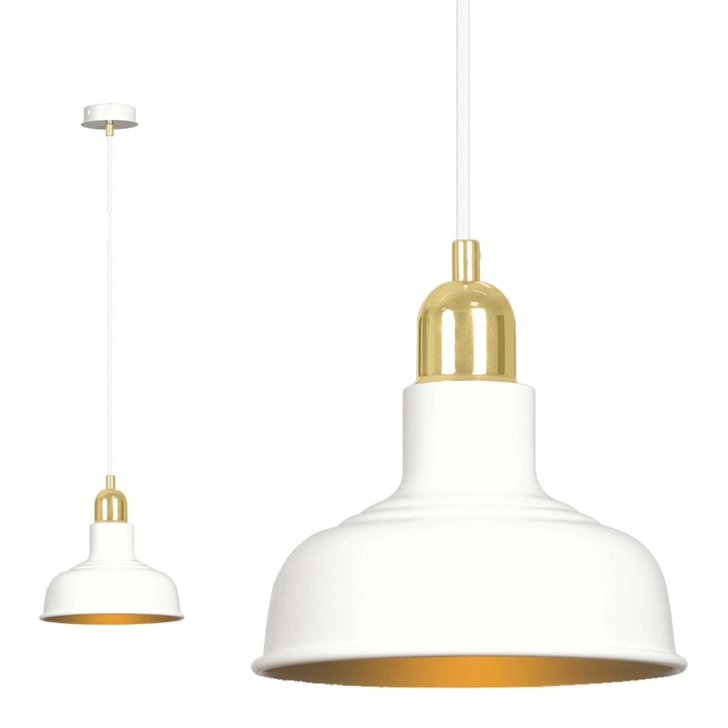 Lampada a sospensione IBOR in acciaio bianco e dettagli oro