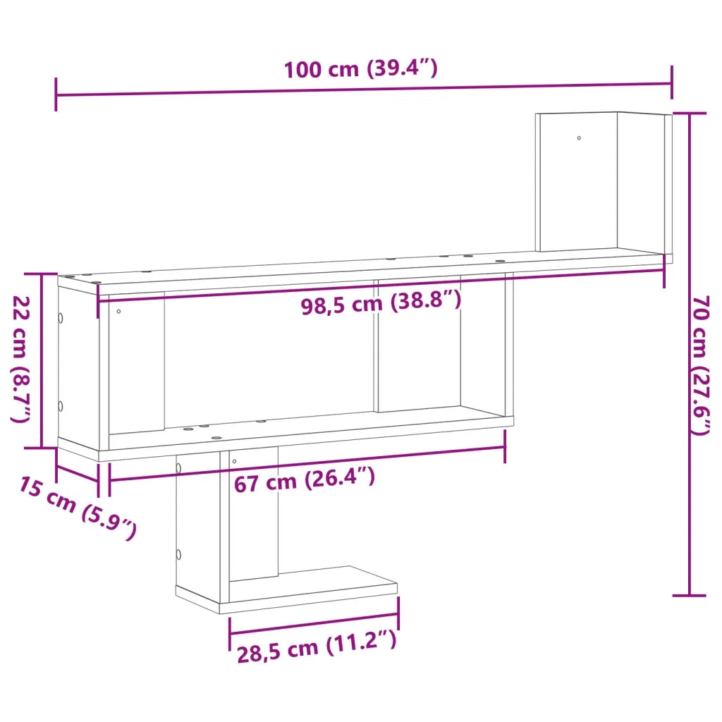 Scaffale a Muro Grigio Sonoma 100x15x70 cm in Truciolato