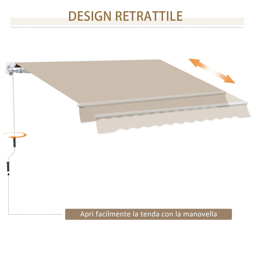Tenda da Sole 4x2.5 m Avvolgibile a Manovella con Copertura Impermeabile, in Metallo e Alluminio, Beige