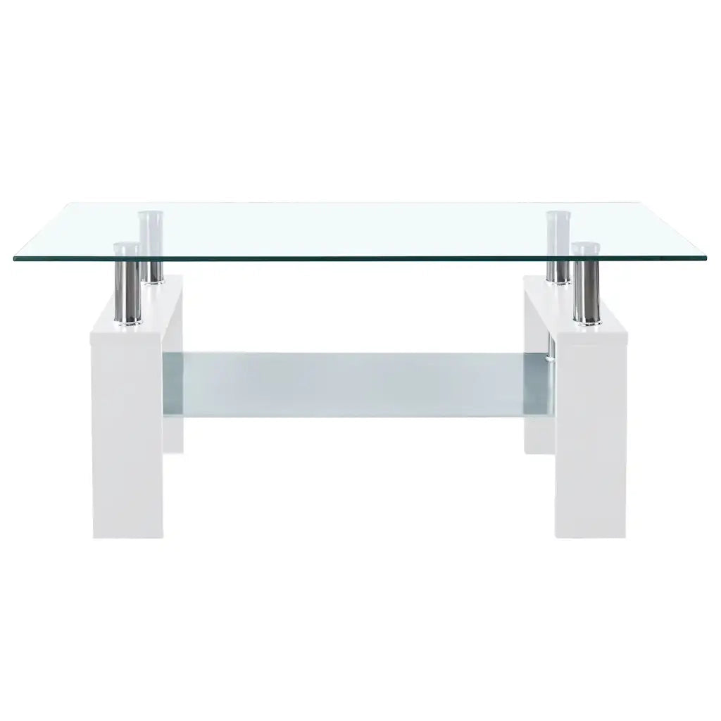 Tavolino Bianco e Trasparente 95x55x40 cm Vetro Temperato 330304