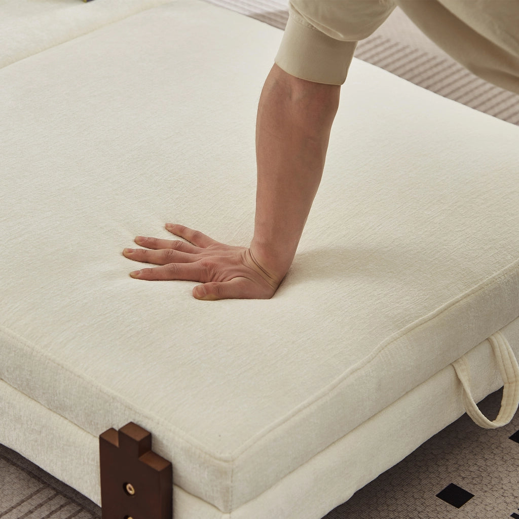 Divano letto pieghevole 2 in 1 con funzione letto e porte USB e Type-C con tasche portaoggetti in tessuto beige