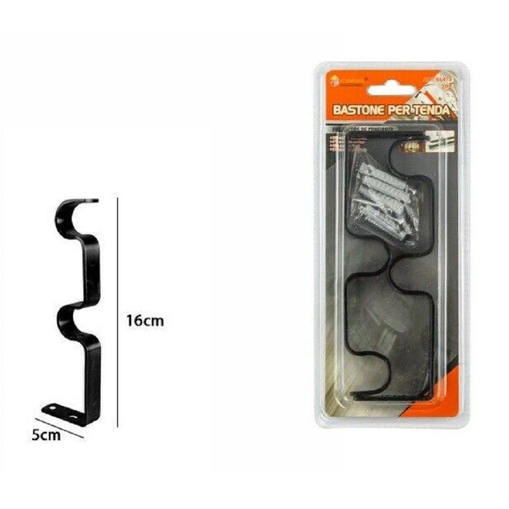 Trade Shop - Coppia Staffe In Metallo Doppio Per Supporto Bastone Tende Tenda Nera 66422 -