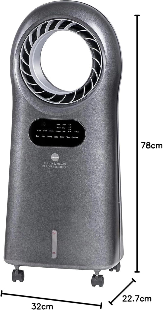 Macom enjoy & relax 989 bladeless breeze raffrescatore evaporativo senza pale, grigio, portata 10 m3/minuto