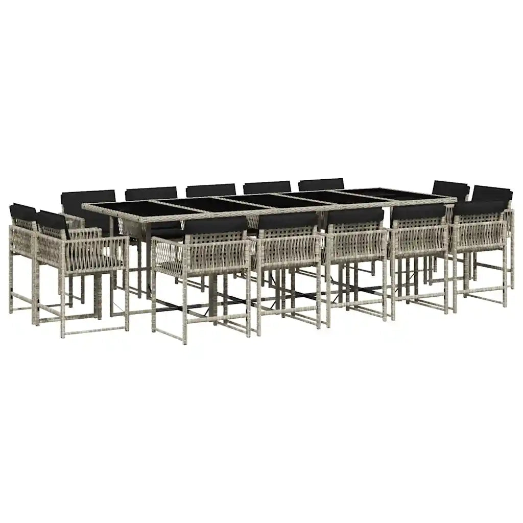 Set da Pranzo da Giardino 15 pz con Cuscini Grigio Polyrattan
