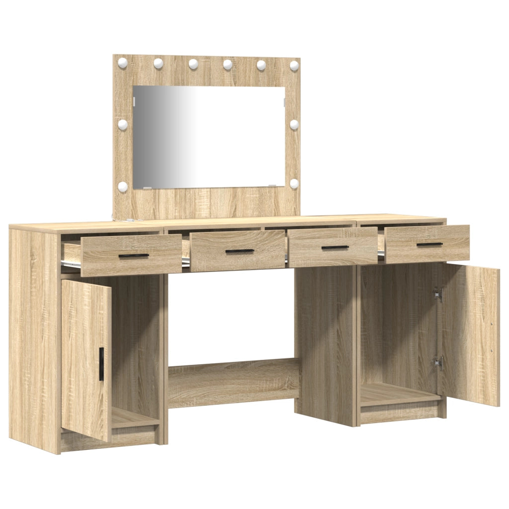 Set di toeletta a 3 pezzi con LED in Rovere Sonoma in legno ingegnerizzato