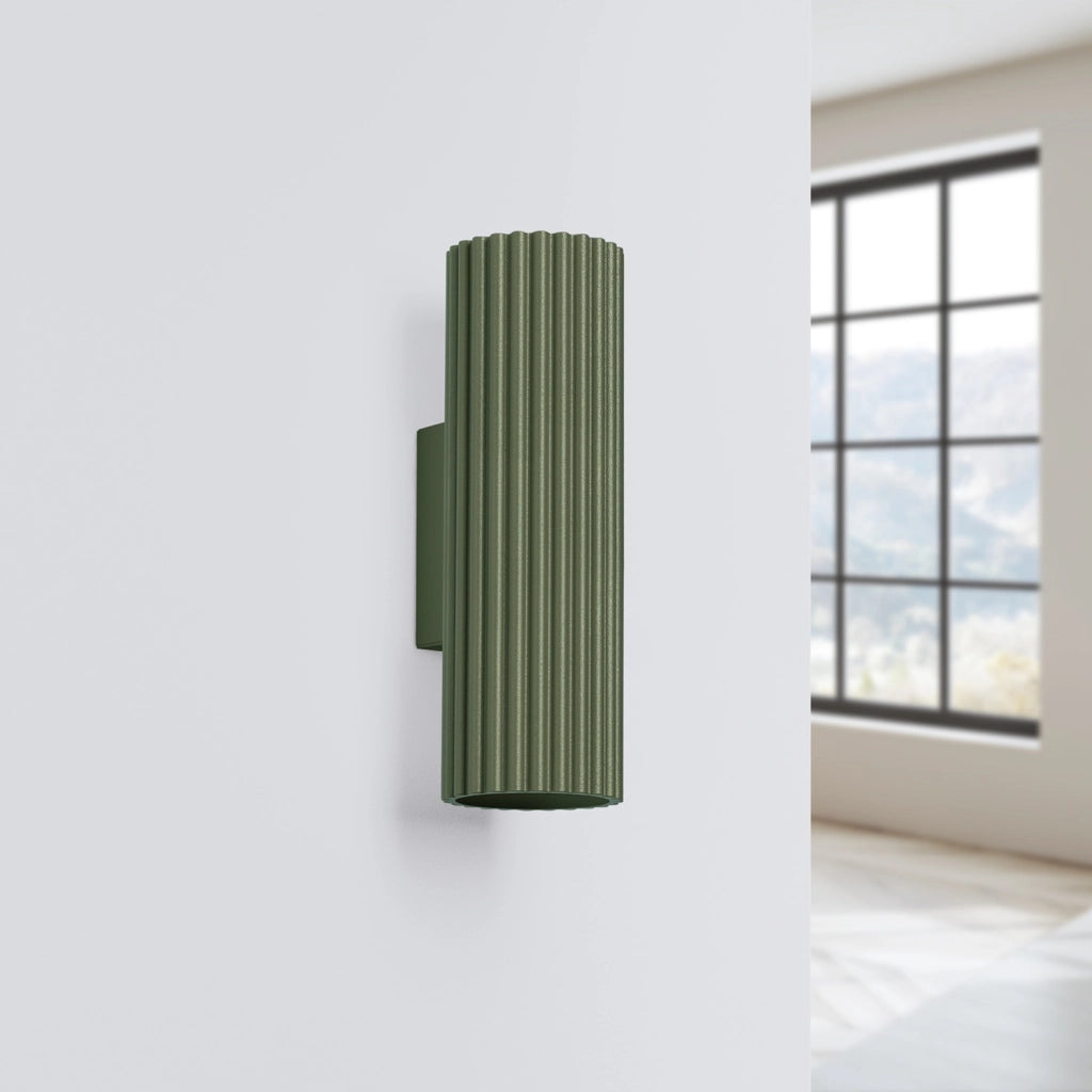 Applique GRAVIO verde oliva tubo rigato 20cm 2xGU10
