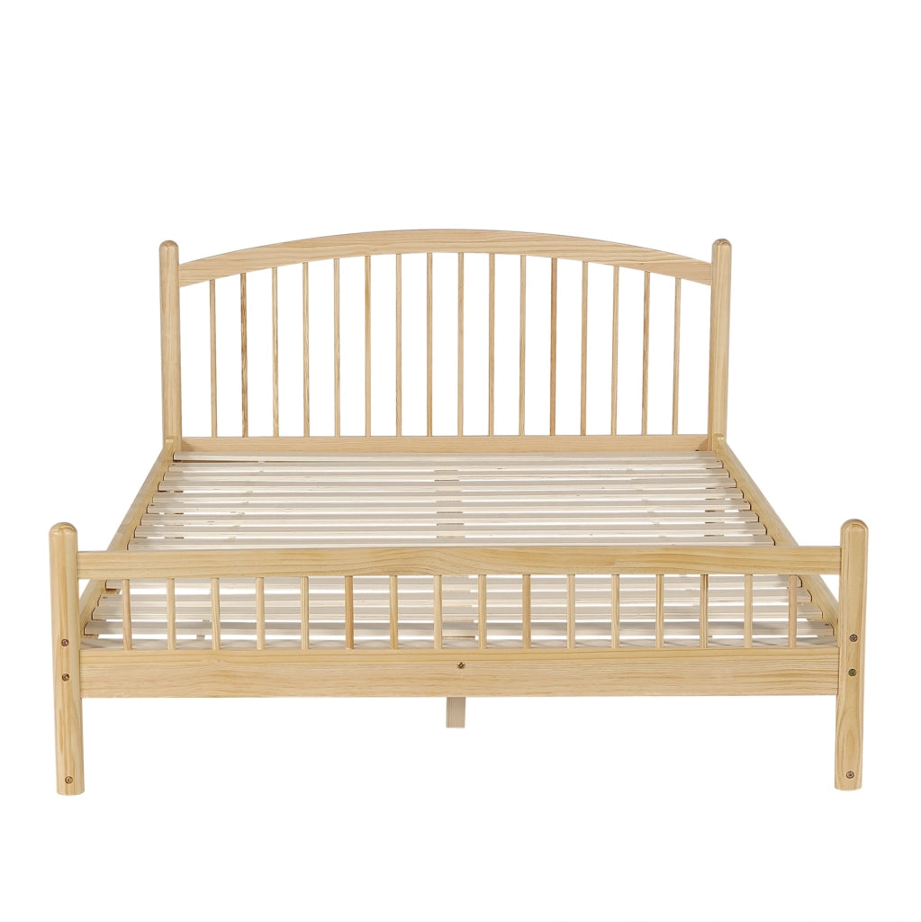 Letto in legno 140x200 cm con testiera e pediera a griglia; colore naturale e beige