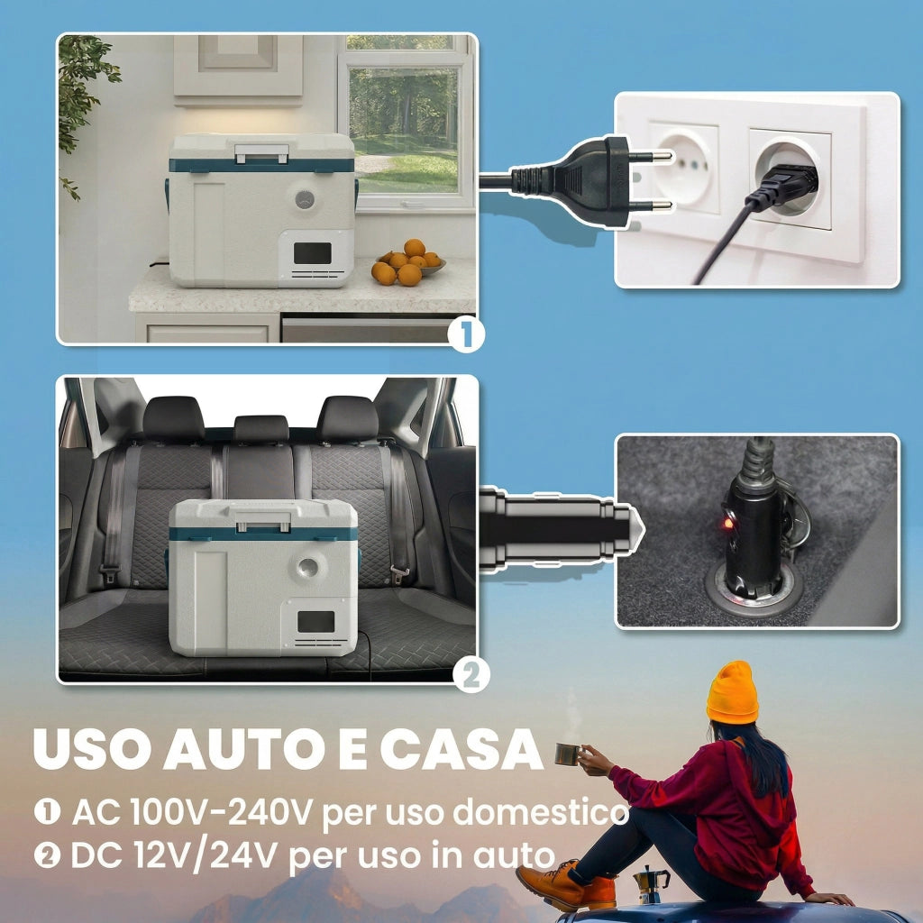 Frigorifero Portatile per Auto da 19L con Compressore e Controllo App, 47x36.7x37 cm, Bianco