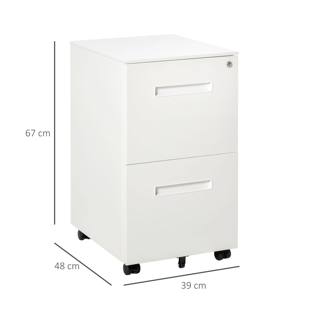 Cassettiera su ruote con 2 cassetti, chiusura centralizzata, acciaio, bianco