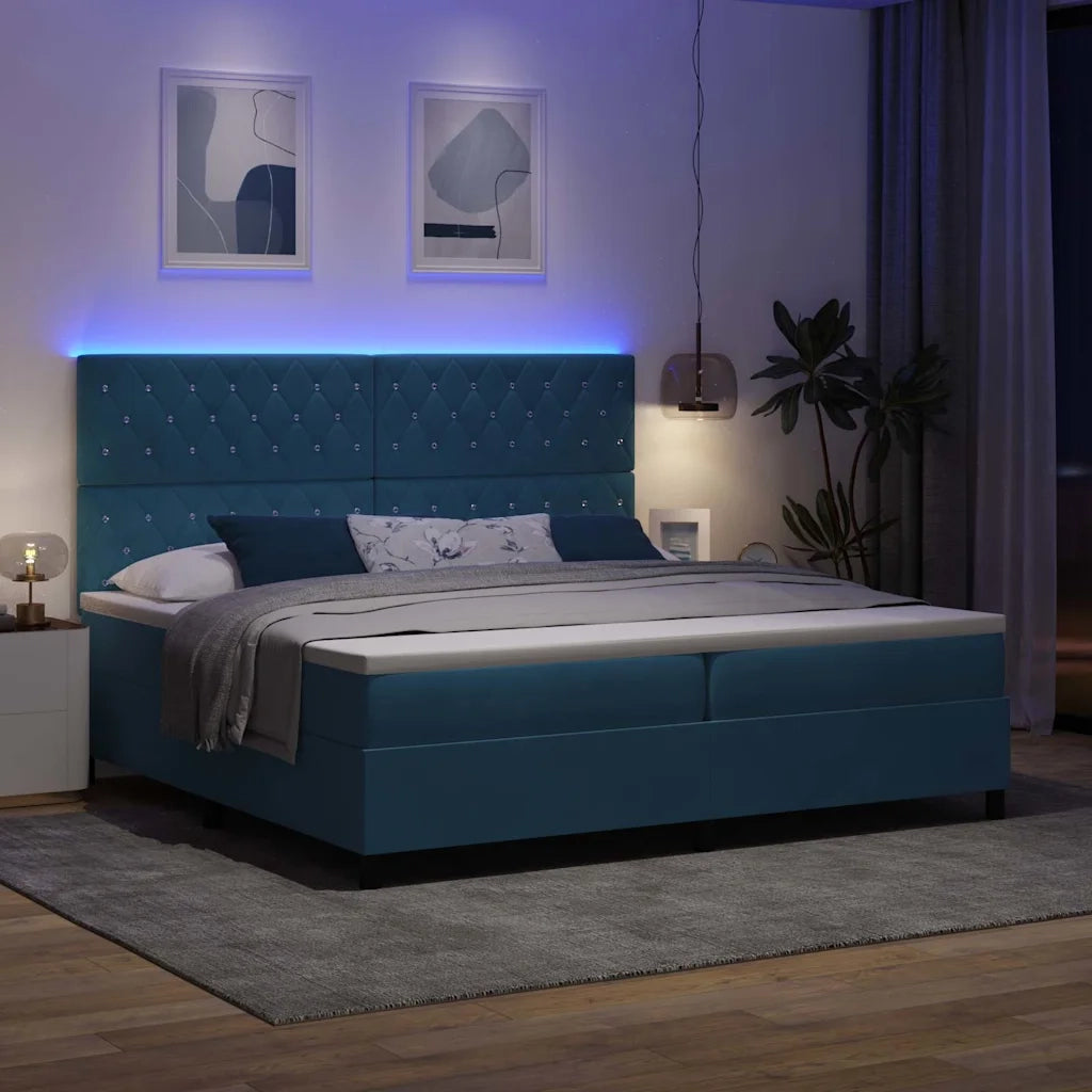 Letto a Sorgente LED Blu Scuro 200 x 200 cm Velluto 3343272
