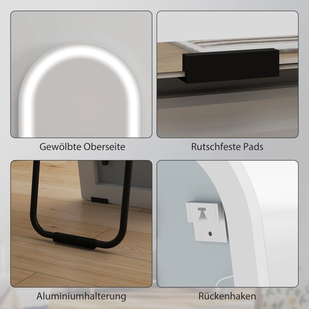 Specchio Corpo Intero LED ad Arco ¨C zephmum ¨C Bianco 150x40cm Dimmabile 3 Luci