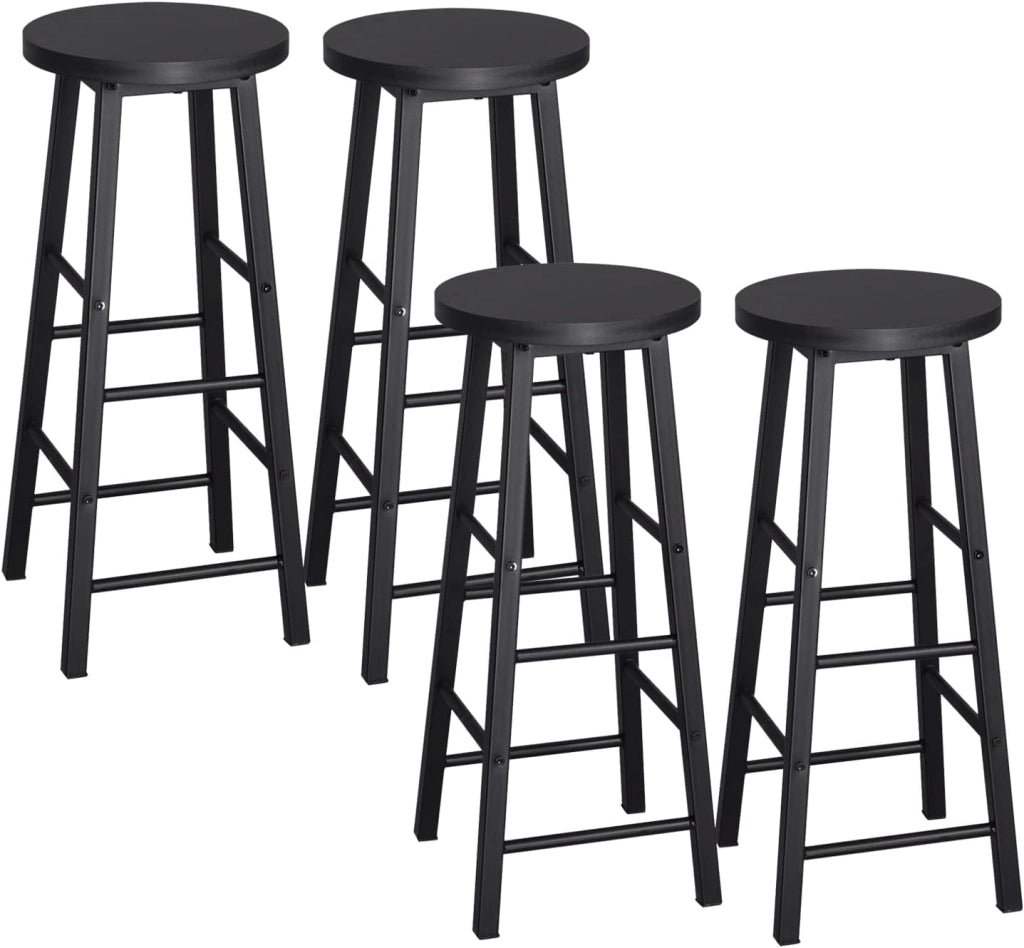 Sgabelli da Bar con Poggiapiedi Seduta Tonda Sedia Alta per Cucina in Acciaio Legno Nero BH130sz-4