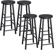 Sgabelli da Bar con Poggiapiedi Seduta Tonda Sedia Alta per Cucina in Acciaio Legno Nero BH130sz-4