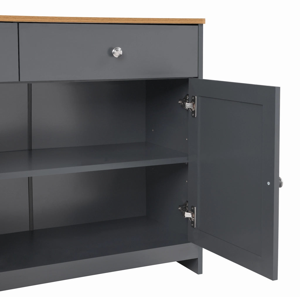 Sideboard 160x37x75 cm con 3 cassetti; 4 ante e ripiani regolabili; MDF nero e grigio