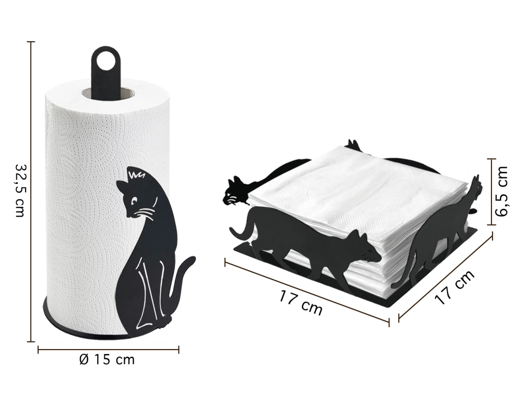 Set Accessori Cucina 2/4 Pezzi Porta Scottex Portatovaglioli Vassoio Grande Da Portata Portafrutta Centrotavola Metallo Design Moderno Decorazioni Tavola  - Gattino - 2 Pezzi