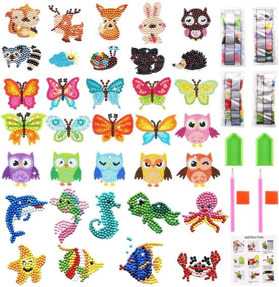 Kit di pittura con adesivi per bambini - Set di dipinti animali con diamanti