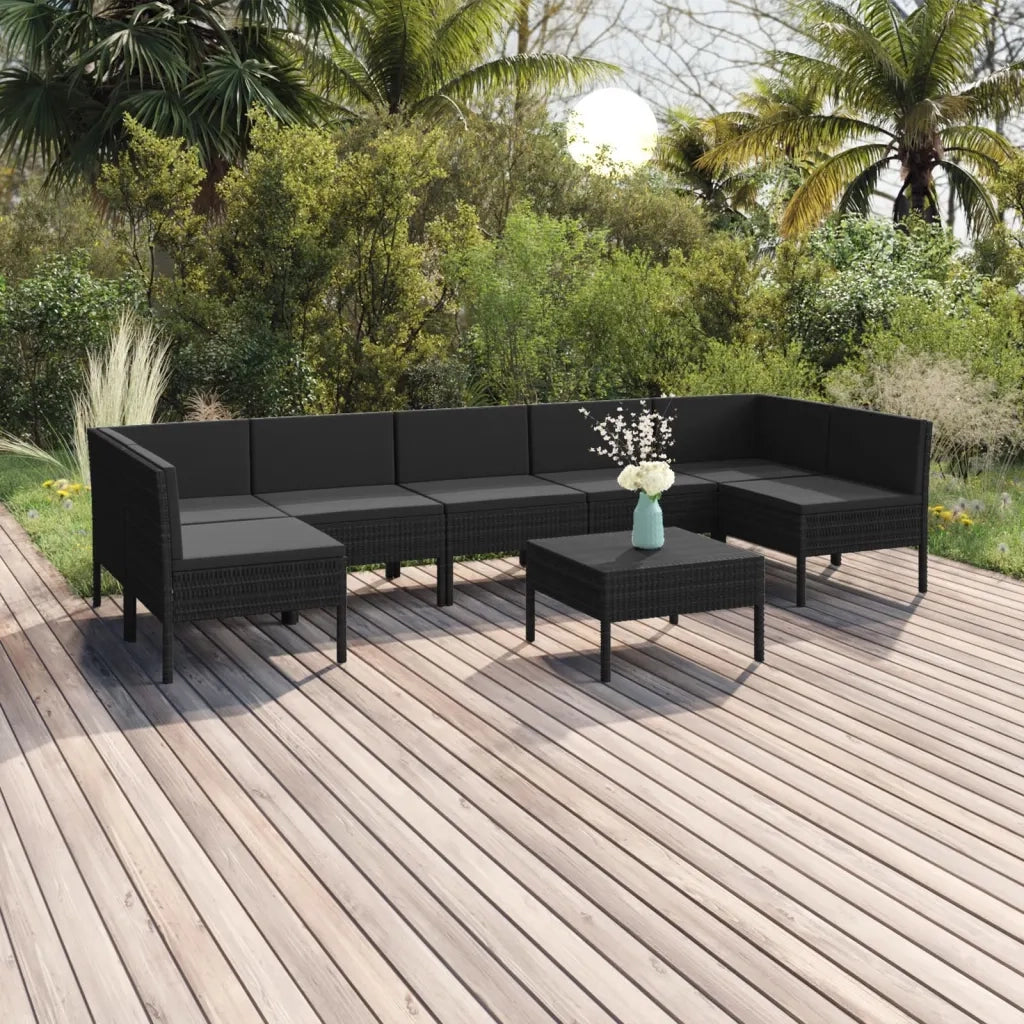 Set Divani da Giardino 8 pz con Cuscini in Polyrattan Nero 3094593