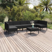 Set Divani da Giardino 8 pz con Cuscini in Polyrattan Nero 3094593
