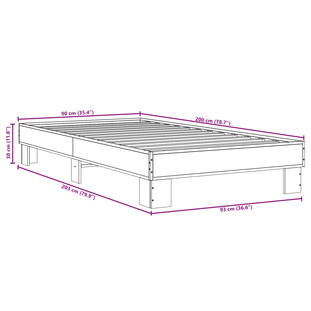 Giroletto-Struttura Letto Nero 90x200 cm in Legno Multistrato e Metallo 281115