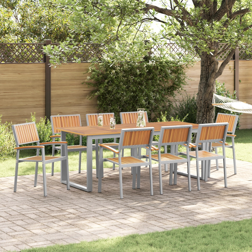 Sedie da Giardino Impilabili 8 pcs Acciaio Grigio e Legno Massello di Acacia
