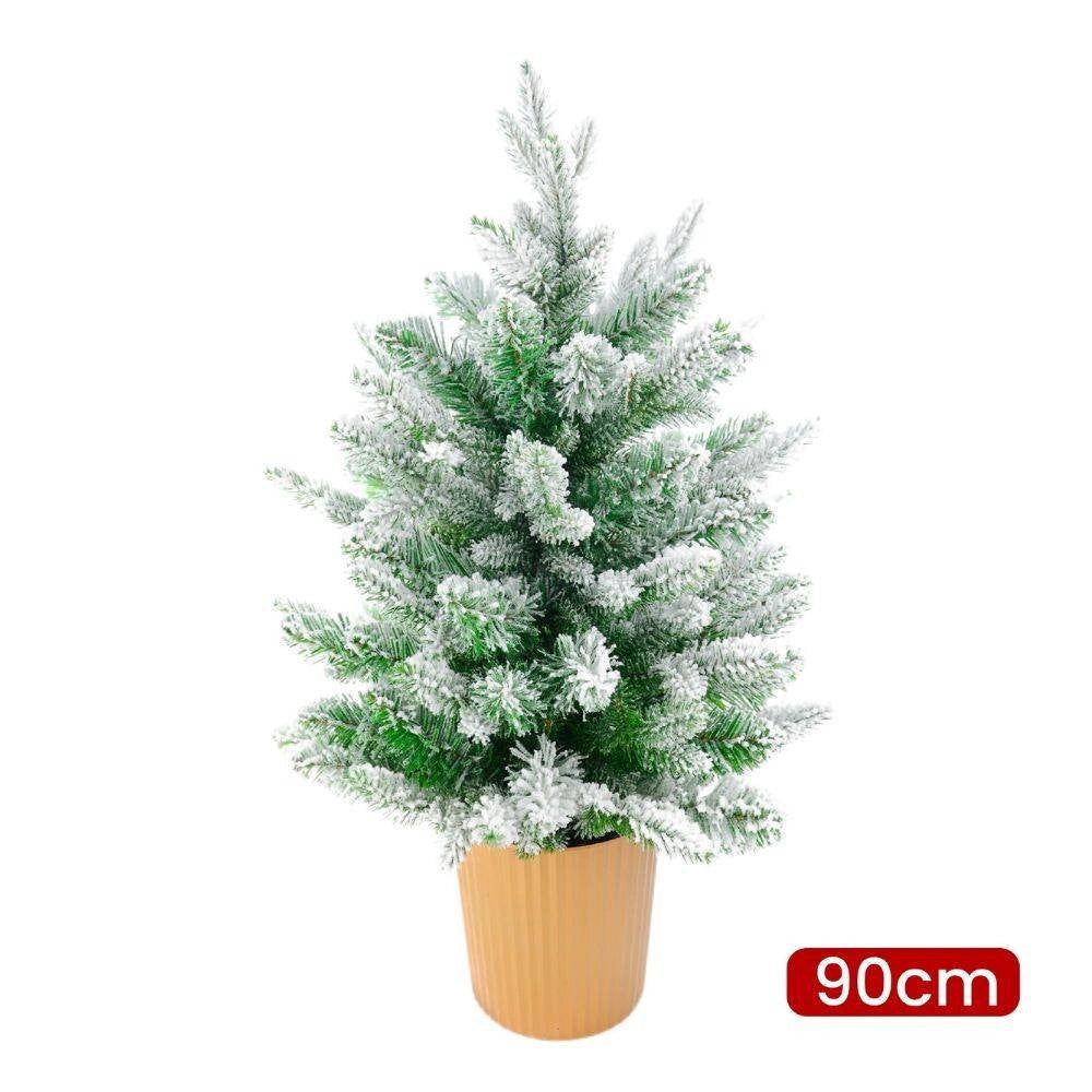 Trade Shop - Albero Di Natale Mini Effetto Innevato Dim. 90 Cm Sintetico Alberello Con Vaso -