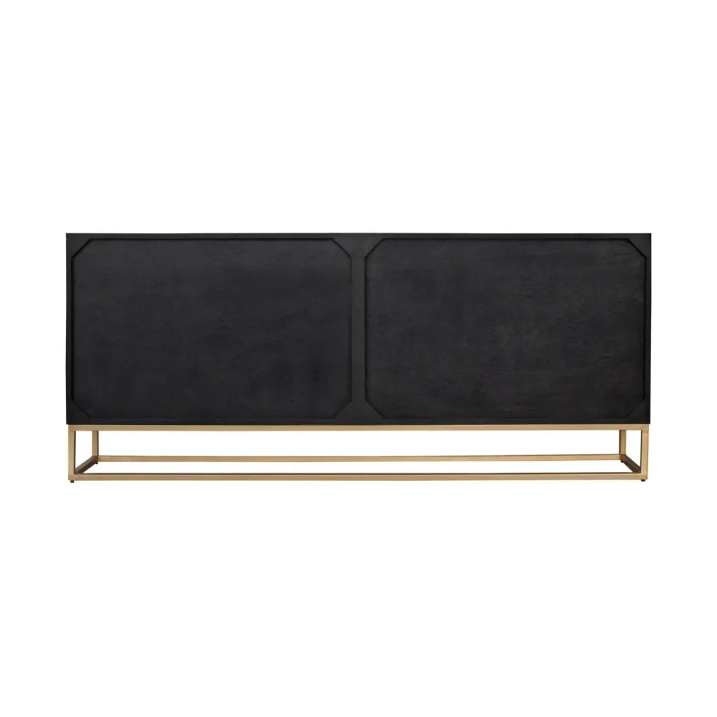 Buffet KOSMOS 180 cm – Legno massiccio nero scolpito 3D – Piedi in metallo dorato