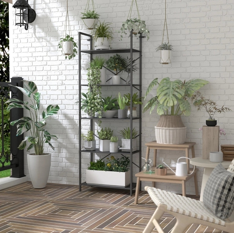 Libreria industriale nera a 5 livelli in metallo 60 x 30 x 170,5 cm