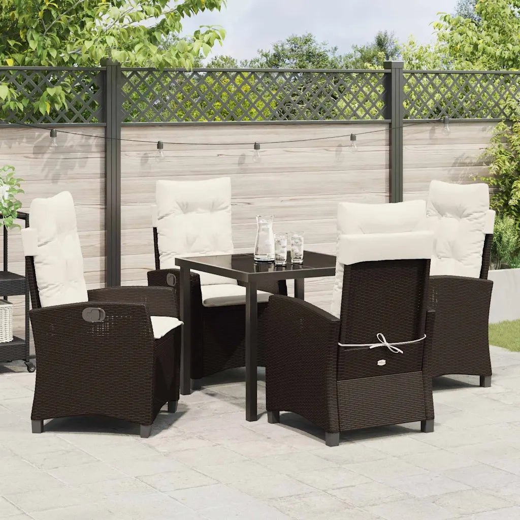 Set da Pranzo per Giardino con cuscino 5 pcs Marrone polyrattan 3380380