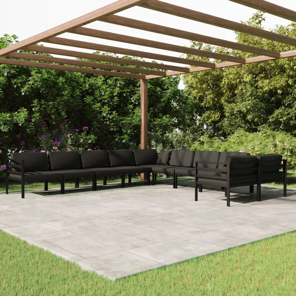 Set Divani da Giardino 10 pz con Cuscini in Alluminio Antracite 3107827